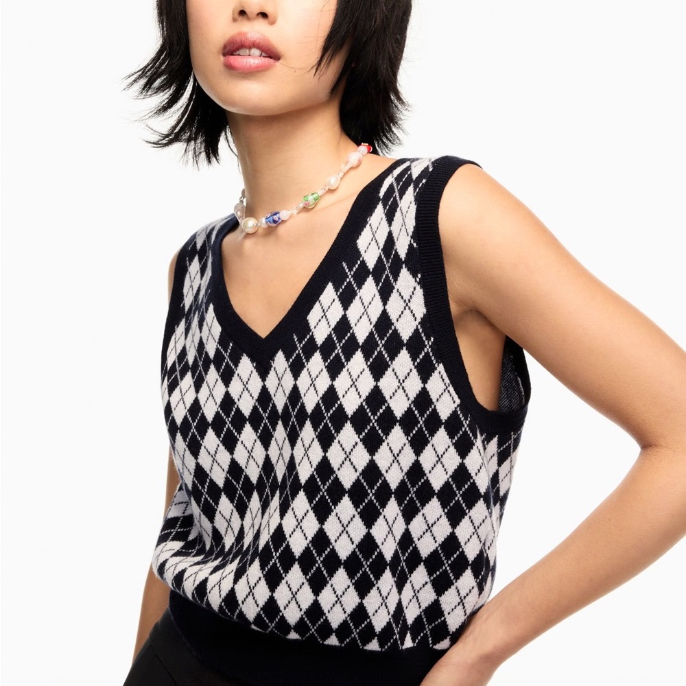 Sunday Best NWT Black & White Quinn Sweater Vest Argyle Sweater Tank Top Size XS